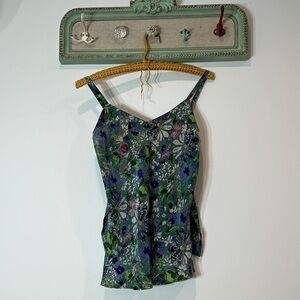 Vintage platinum Dorothy schoelen silk floral tank top small women’s split side